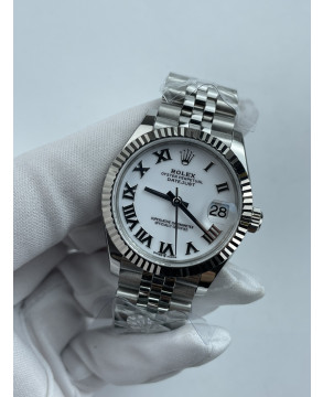 (준비완료/특급배송)NO.3605/롤렉스 데이저스트 31mm 여성용 시계 화이트 로만다이얼 플루티드 베젤 쥬빌레 밴드 (QP공장)